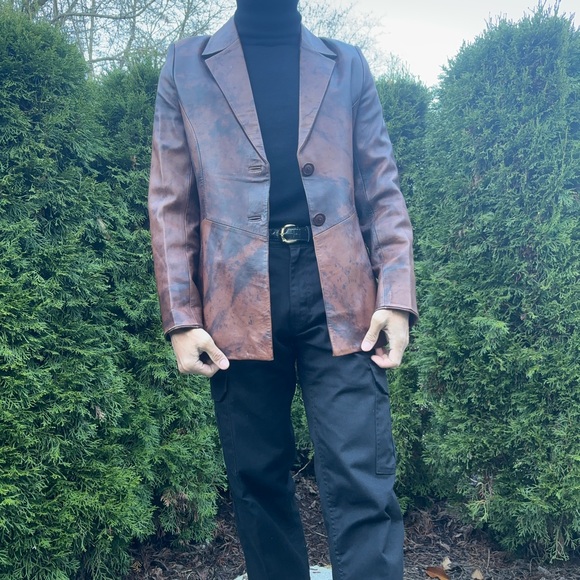 Brown blazer style leather jacket - Picture 6 of 7